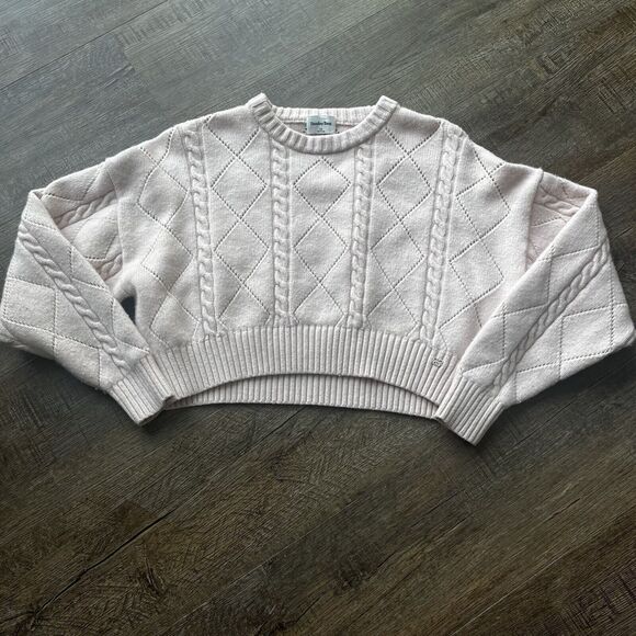 Sunday Best Aritzia Sweater Womens XS Light Pink Cable Knit Merino Wool Crop - Picture 1 of 9